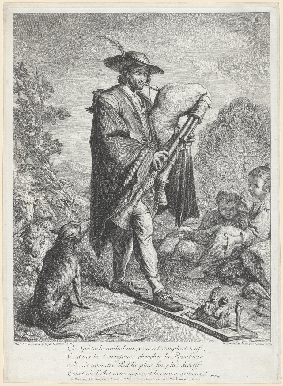 Hráč na dudy od Jacques Dumont Le Romain, finished by Jean Daullé