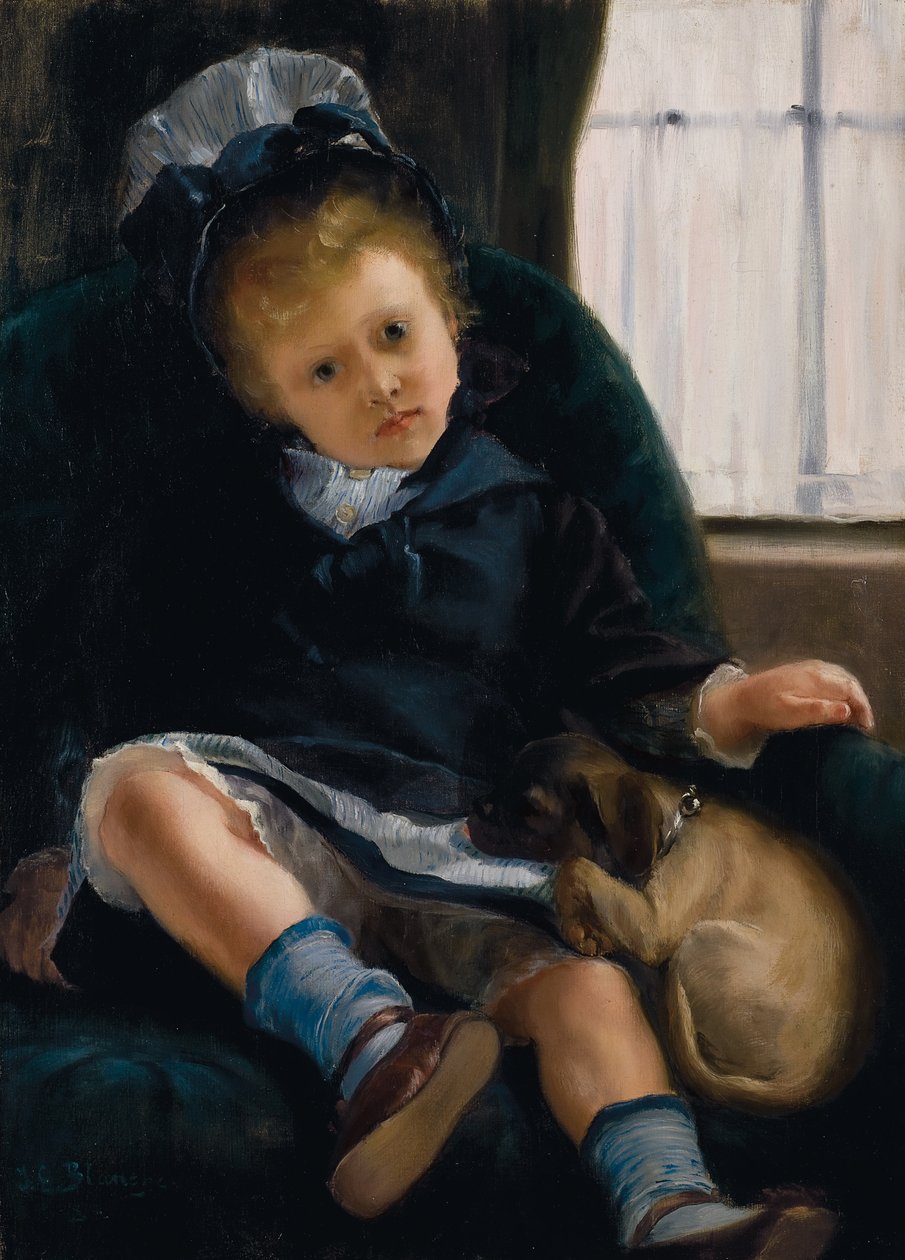 Dívka se štěnětem, kolem 1882-1883 od Jacques Emile Blanche