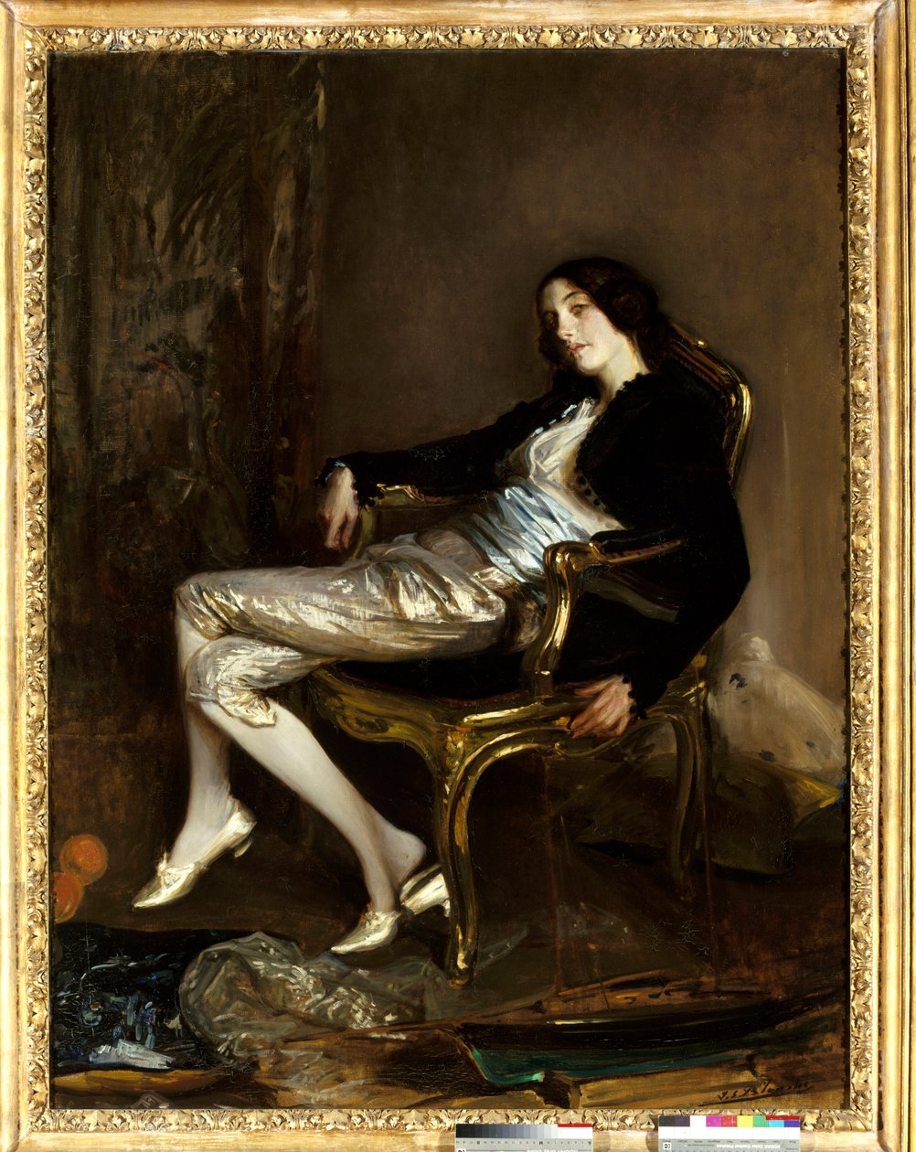 Cherubin (Cherubino) z Mozarta. Postava opery „Figarova svatba“ (Figarova svatba) od Wolfganga Amadea Mozarta (1756-1791). Obraz Jacques Emile (Jacques-Emile) Blanche (1861-1942) od Jacques Emile Blanche