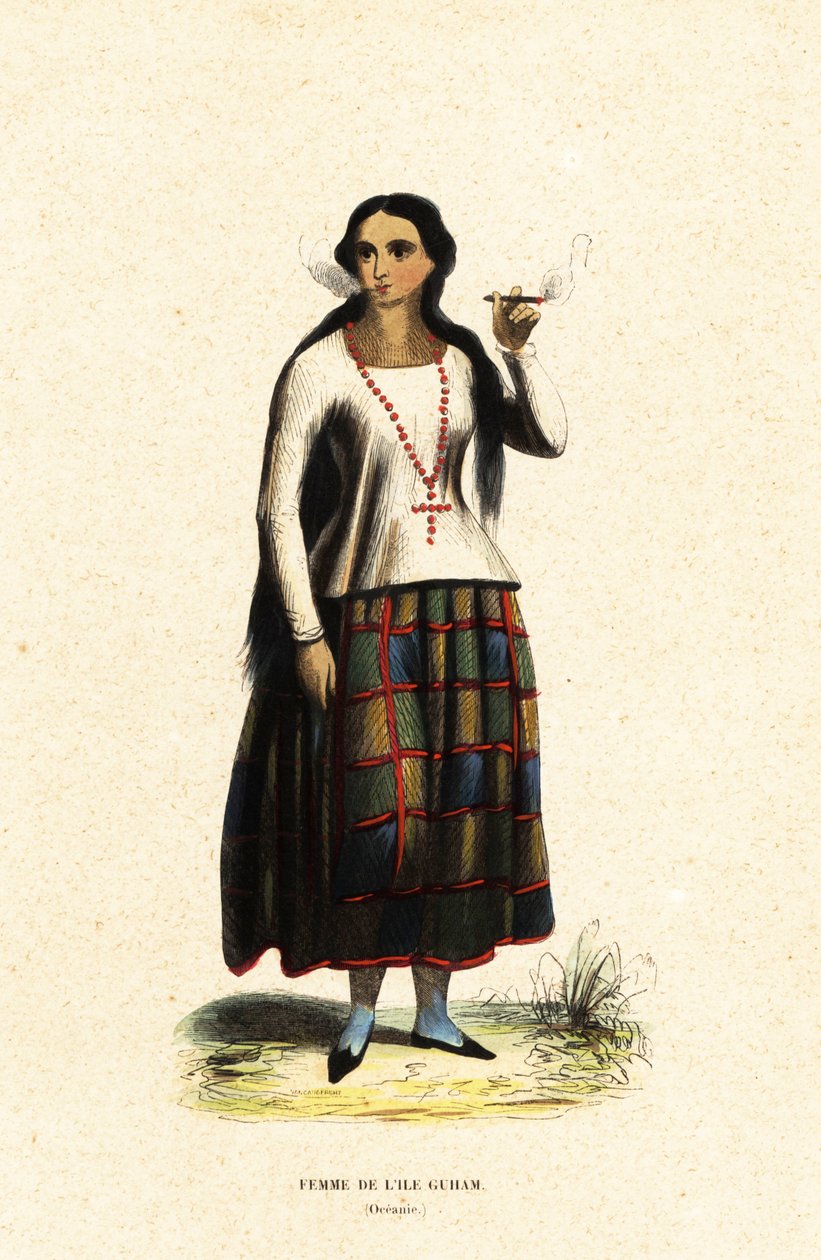 Žena Chamorro z ostrova Guam, Mariany, Mikronésie od Jacques Etienne Victor (after) Arago