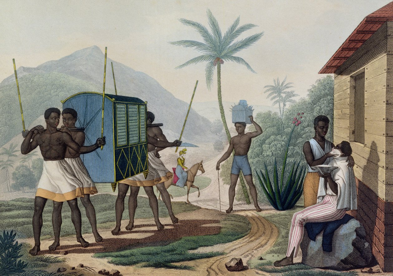 Palanquin přenášený na Ile de France, z „Voyage Autour du Monde sur les Corvettes de L