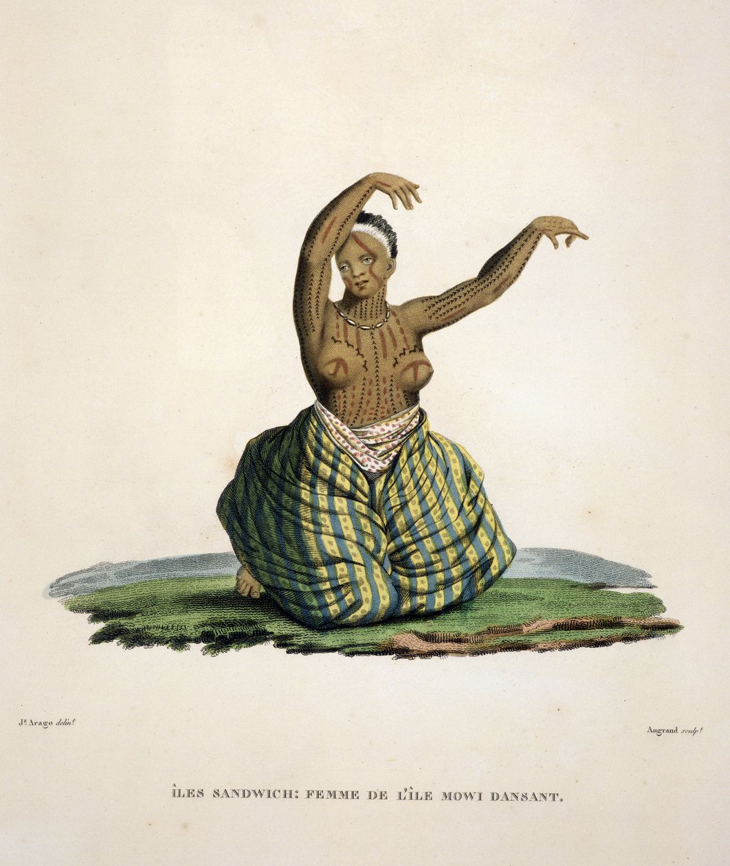 Tanečnice z ostrova Maui na Havajských ostrovech, rytina Parfaita Augranda (nar. 1782) od Jacques Etienne Victor Arago