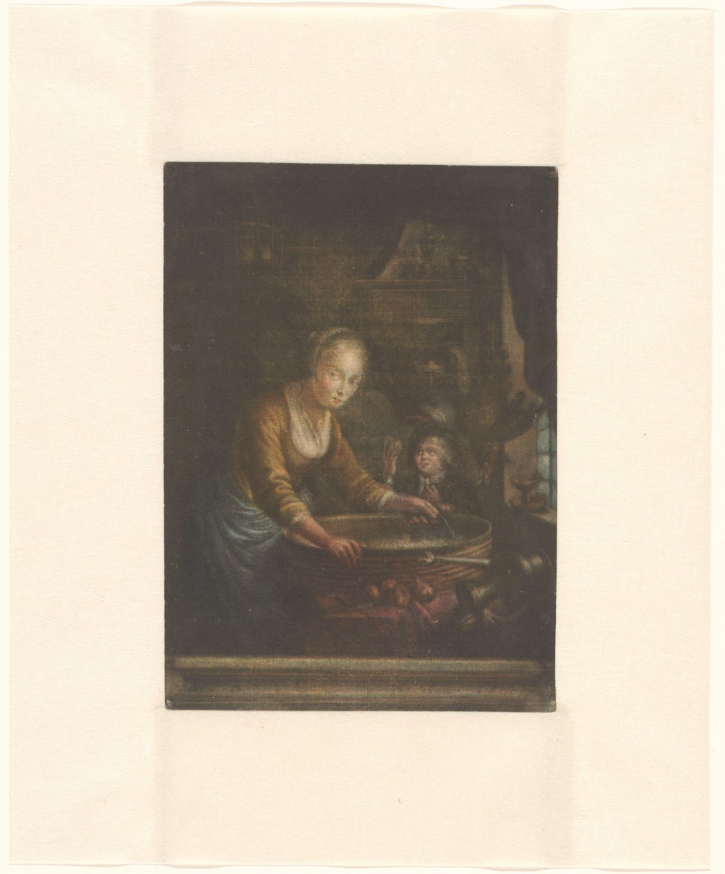 Mladá žena krájení cibule od Jacques Fabien Gautier Dagoty (attributed to)