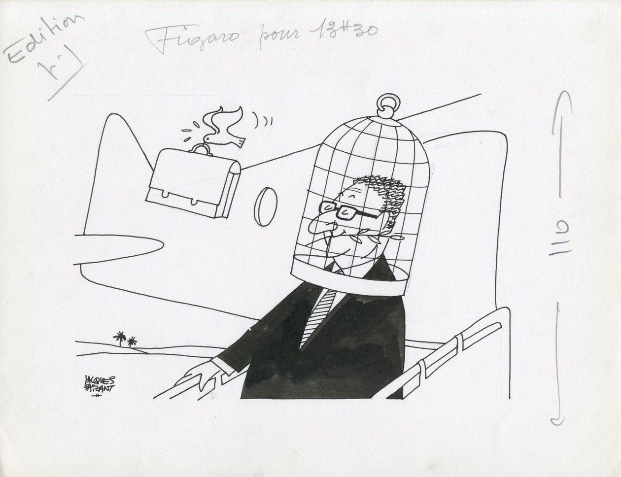 Le Figaro, černobílá satira od Jacques Faizant