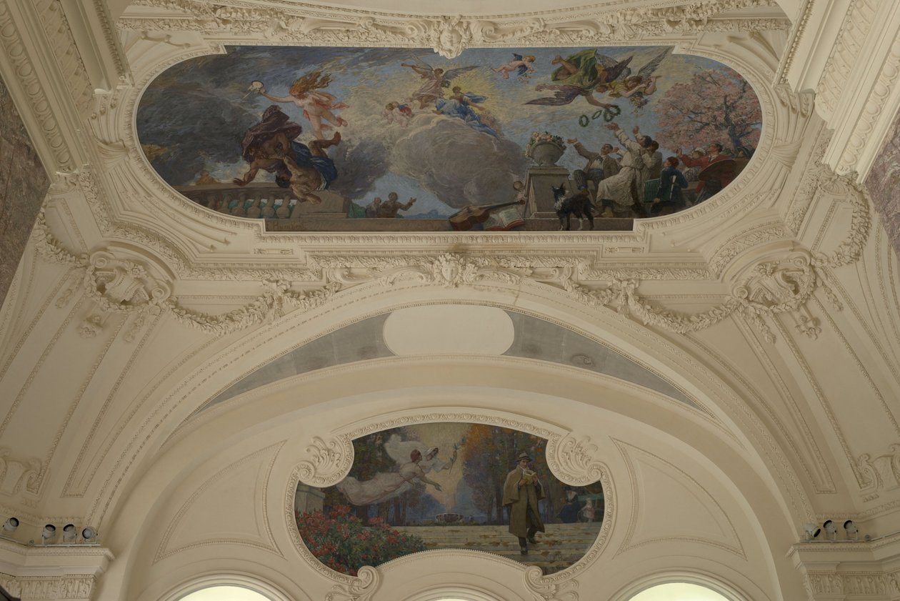 Décoration du pavillon Nord du Petit Palais - Le triomphe de Paris (strop) - Paris, capitale intellectuelle (Demi-coupole), mezi lety 1913 a 1919 (olej) od Jacques Fernand Humbert