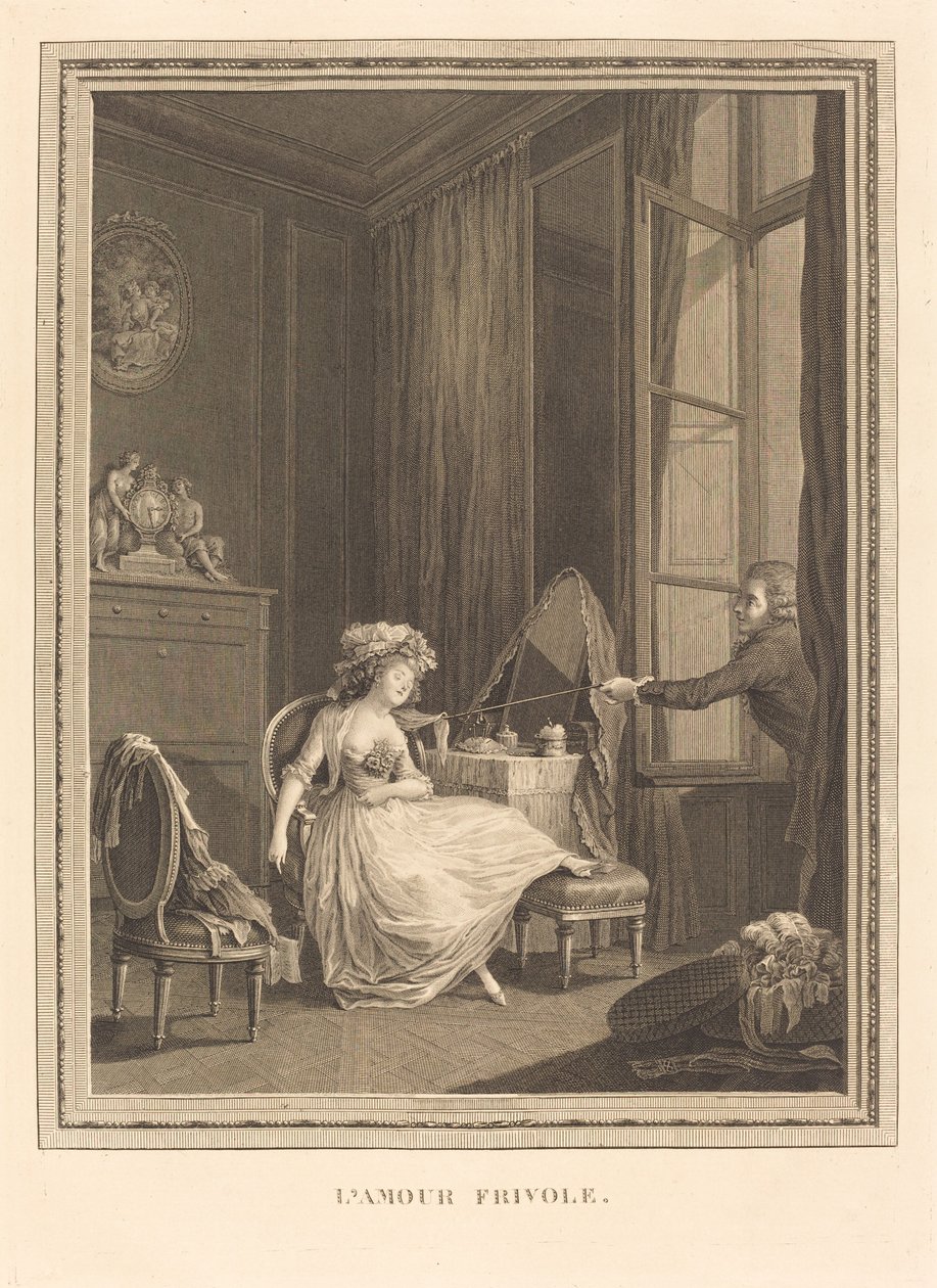 frivolní láska od Jacques Firmin Beauvarlet after Pierre Antoine Baudouin