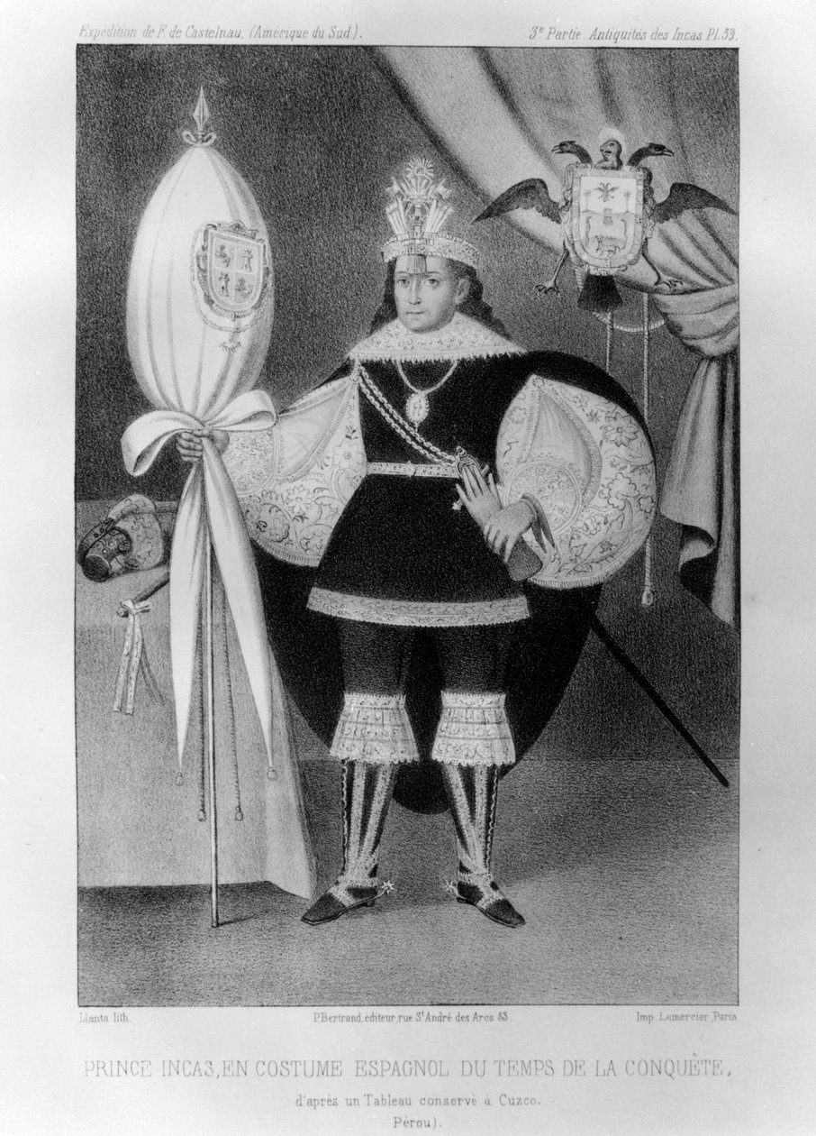 Princ Inků ve španělském kostýmu v době dobývání, 16. století 1852 od Jacques Francois Gauderique Llanta