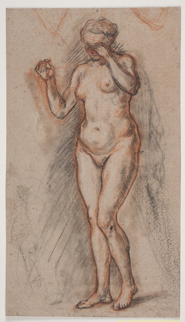Postava ženského modelu se zdviženýma rukama, levá před očima. od Jacques Francois Joseph Saly