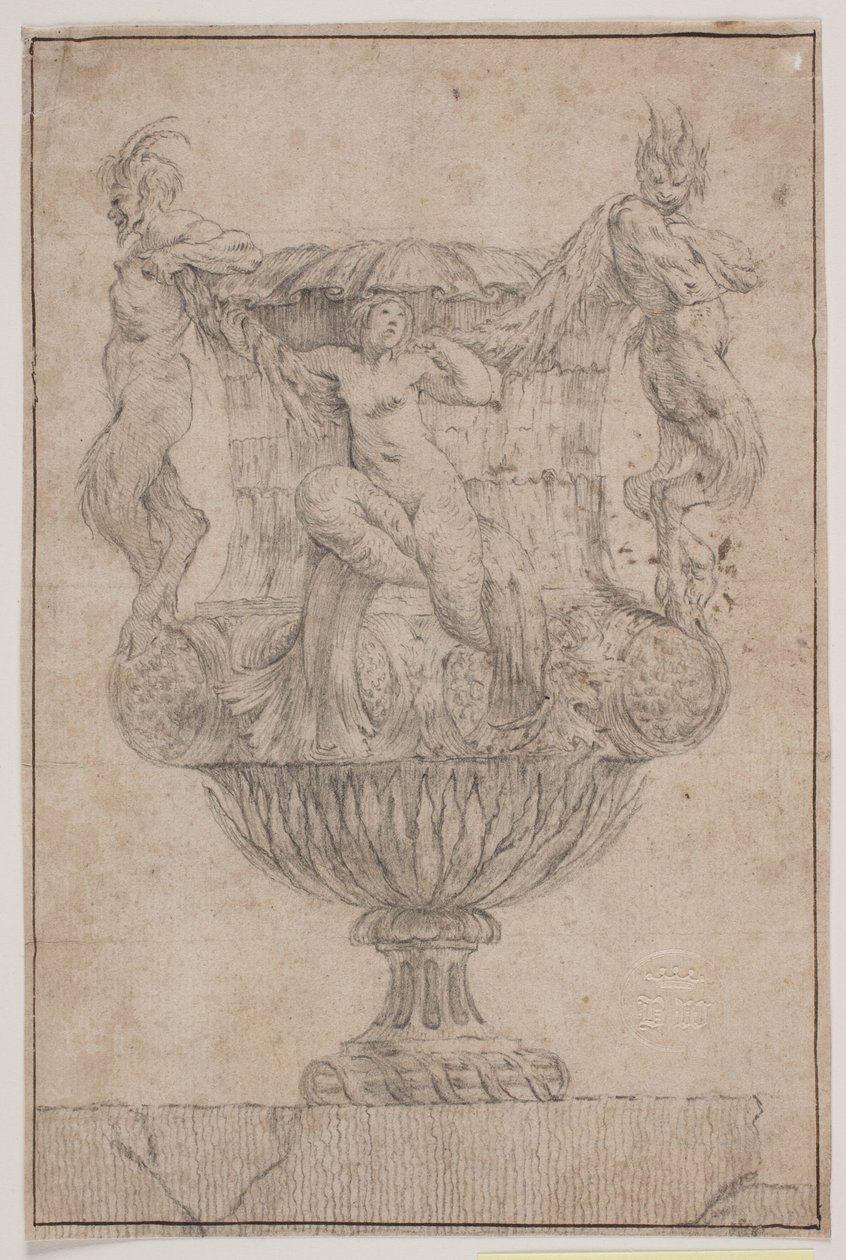 Okrasná váza s Panem, faunem a nymfou. Kopie po Pl. 14 v soupravě váz navržených Saly v roce 1746. "Vasa a se inventa..." od Jacques Francois Joseph Saly