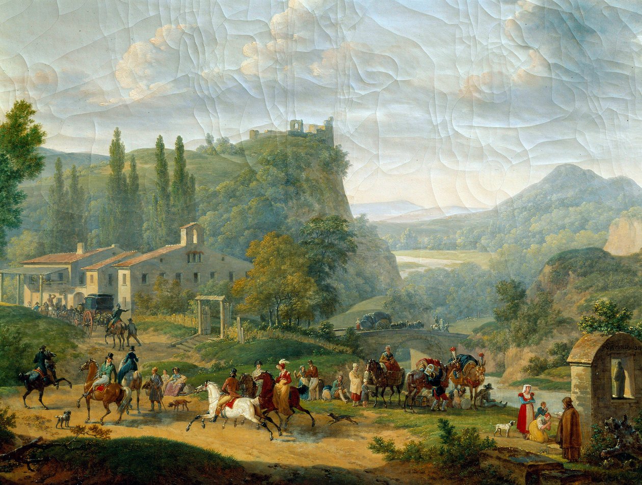 Zastávka pro cestující. Obraz Francoise Swebacha dit Swebach des Fontaines (1769 - 1823) od Jacques Francois Joseph Swebach