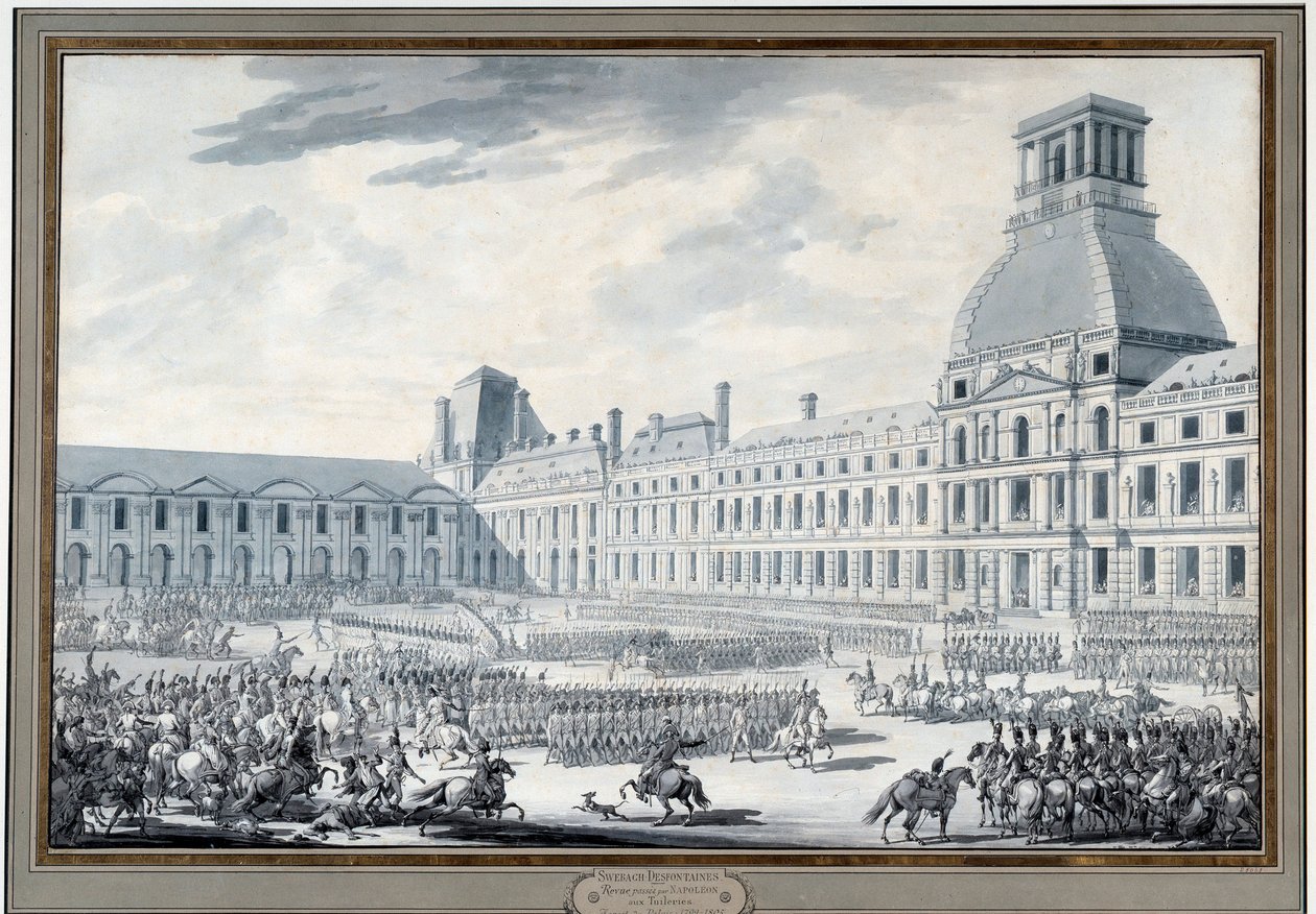 Revue des Tloupes Napoleona Bonaparta (1769-1821) v Tuileries Rytina Jacquese Swebacha dit Fontaine (1769-1823) Paříž 19. století, Musee Carnavalet od Jacques Francois Joseph Swebach