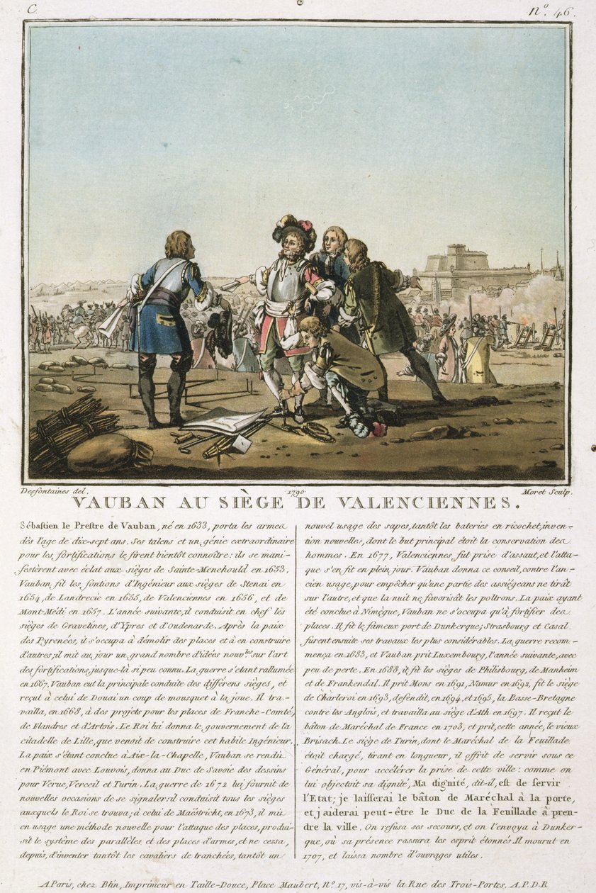 Sebastien le Prestre de Vauban (1633-1707) při obléhání Valenciennes (1677), vyryl Jean Baptiste Morret (fl.1790-1820), 1790 (kolorovaná litografie) od Jacques Francois Joseph Swebach