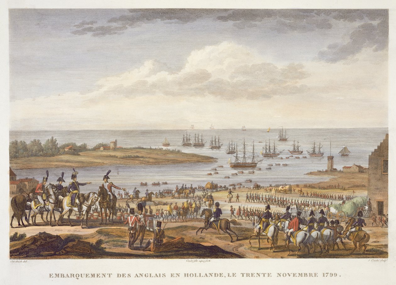 Vylodění Angličanů v Holandsku, 30. listopadu 1799, rytina Louis Francois Couche (1782-1849) (akvatinta) od Jacques Francois Joseph Swebach