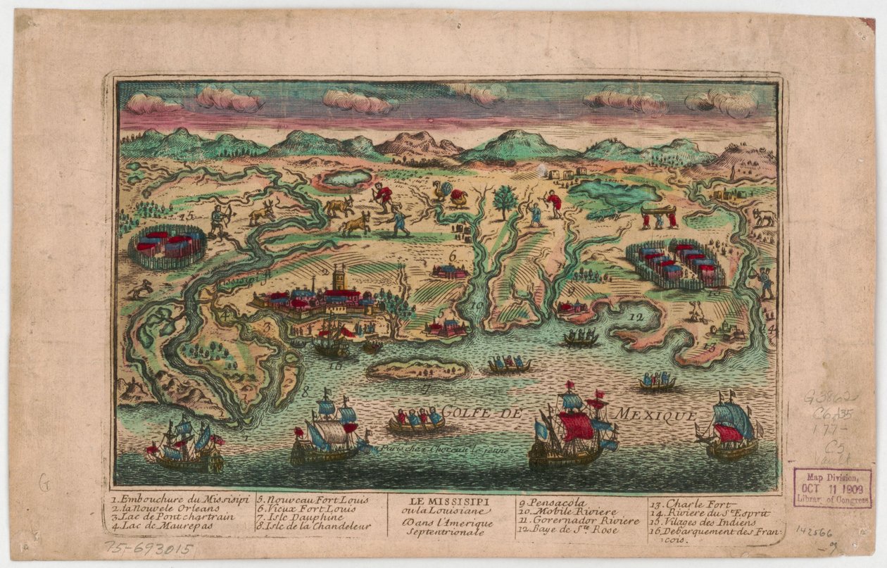 Missisipi nebo Louisiana v Severní Americe. LOC 75693015 od Jacques François Chéreau
