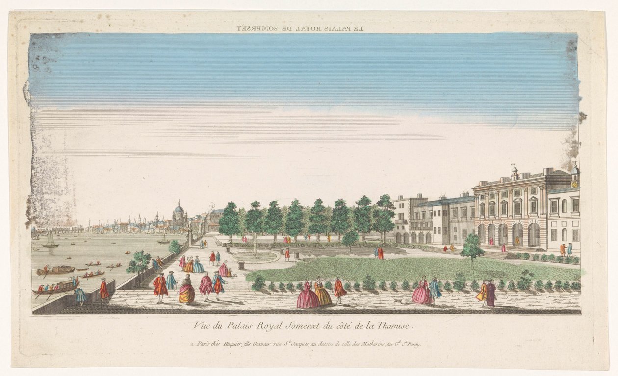Pohled na Somerset House na řece Temži v Londýně Le Palais Royal de Somerset (název na objektu) od Jacques Gabriel Huquier