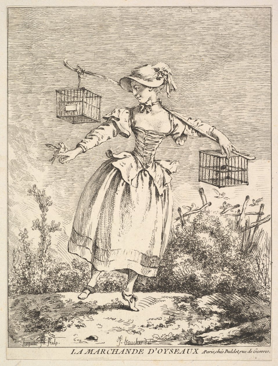 Obchodník s ptáky, 18. století. od Jacques Gabriel Huquier