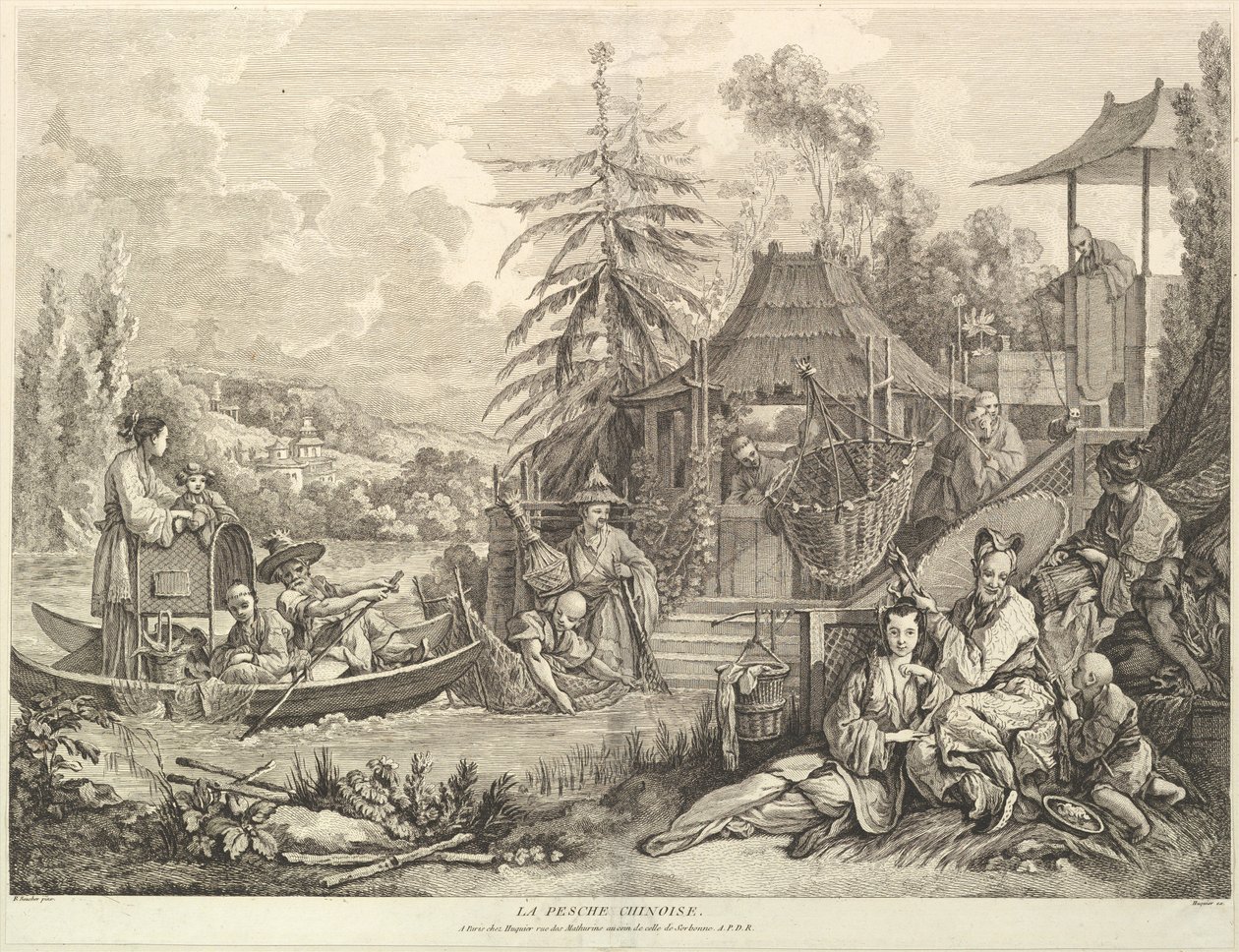 La Pesche chinoise Chinese Fishing, z Chinoiseries, po roce 1743. od Jacques Gabriel Huquier