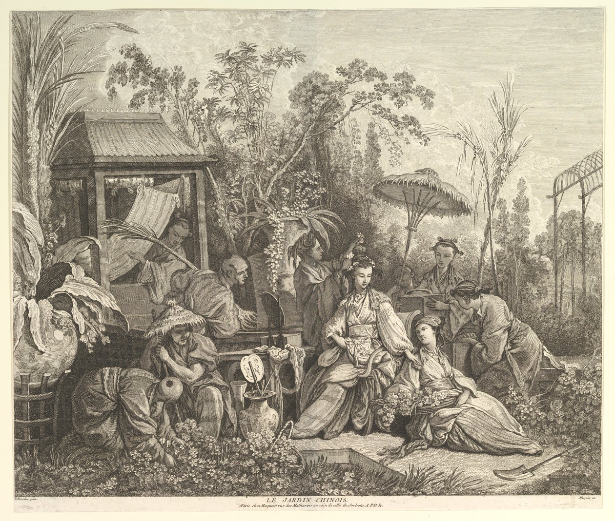 Čínská zahrada, z Chinoiseries, po roce 1743. od Jacques Gabriel Huquier