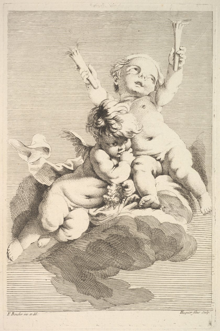 Dva Cupids, One Holding Torches, střední až konec 18. století. od Jacques Gabriel Huquier