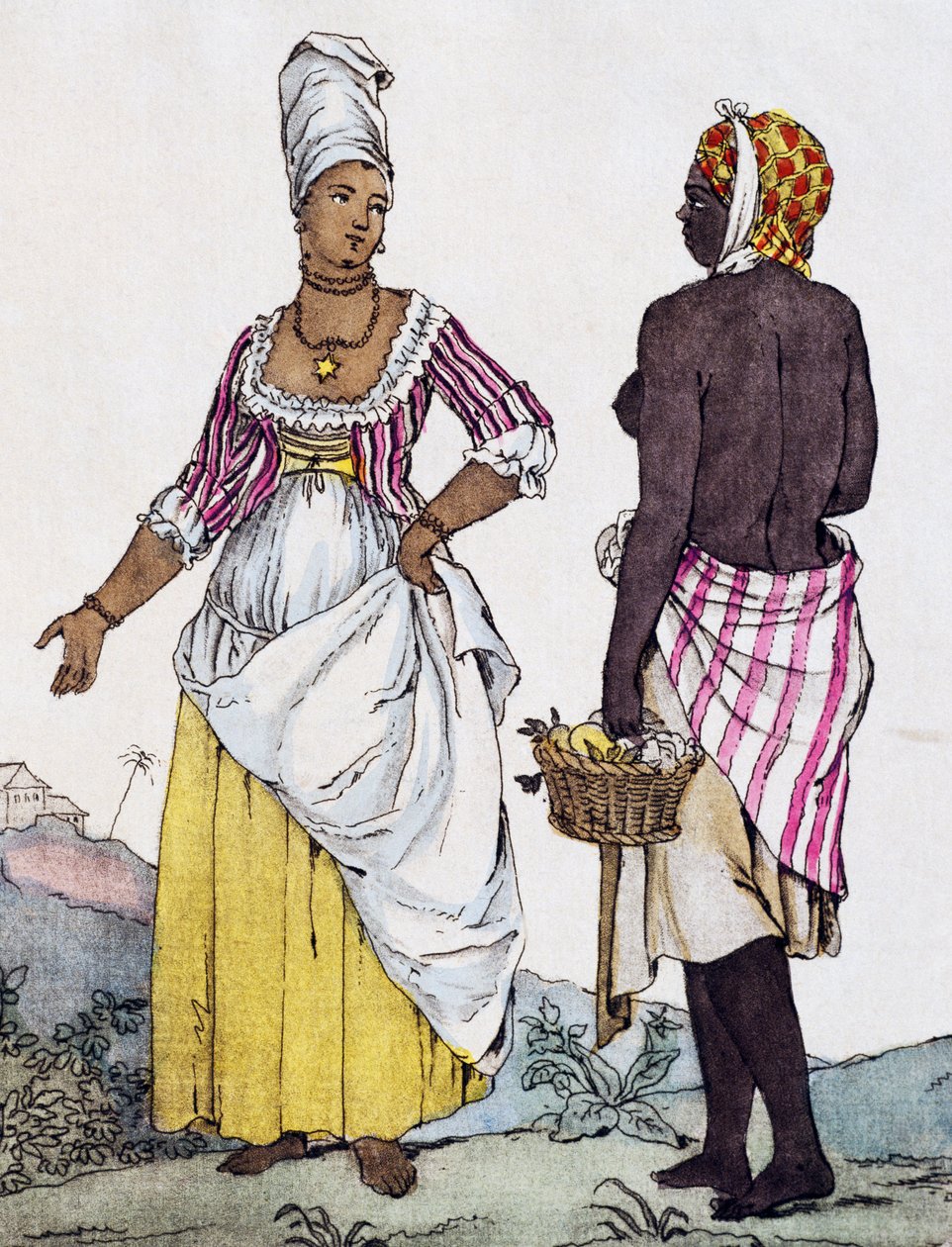 Černoška a mulatka ze Santo Dominga, barevná rytina z kresby od Labrousse od Jacques Grasset de Saint Sauveur