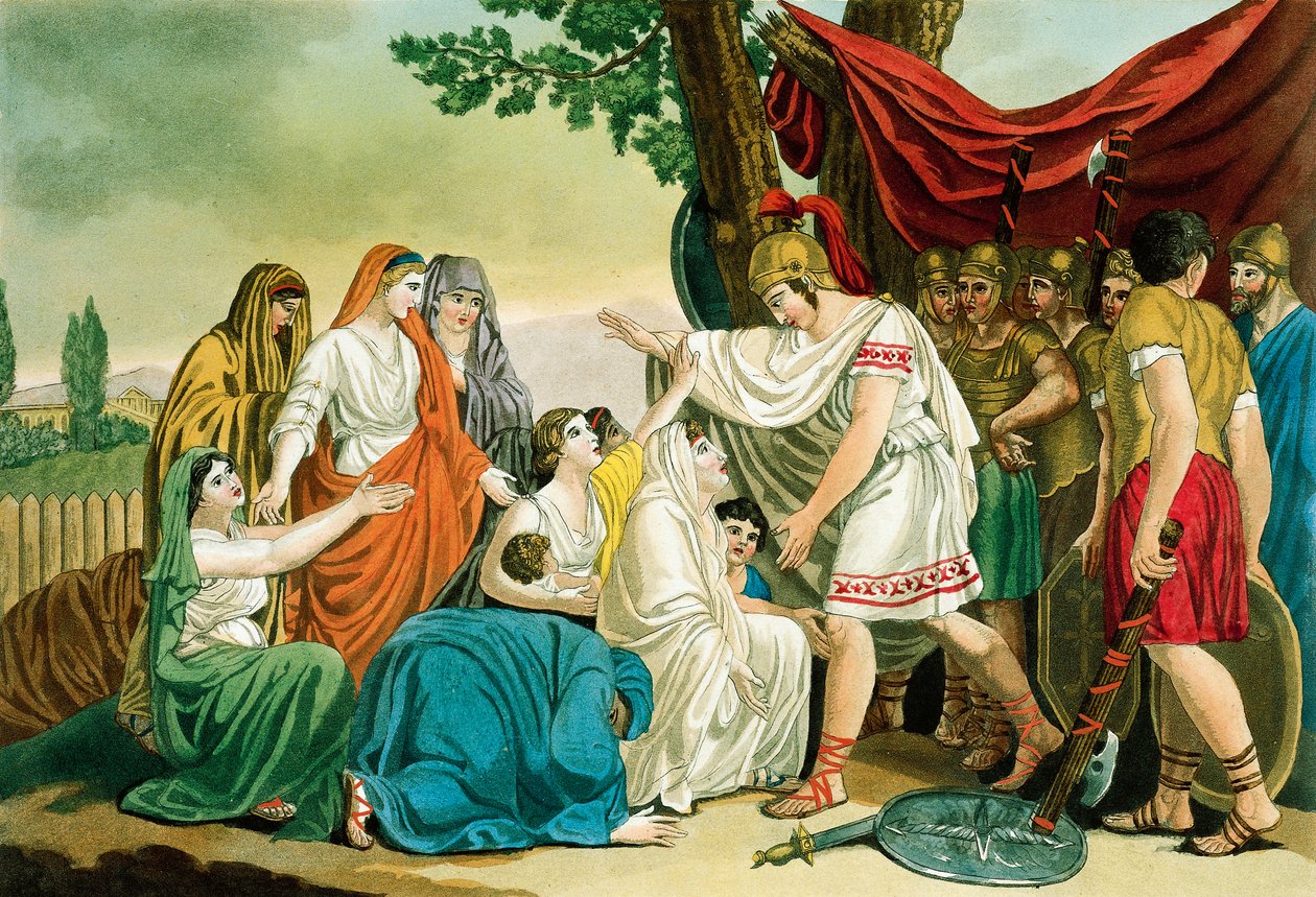 Coriolanus, Jacques Grasset de Saint-Sauveur (1757-1810), rytina ze starověkého Říma, aneb historický a obrazový popis všeho, co souvisí s římským lidem, jeho vojenstvím, zvyky, náboženským a veřejným životem od Jacques Grasset de Saint Sauveur