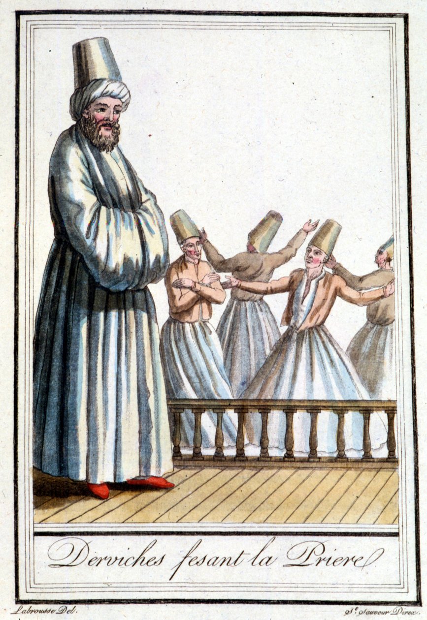 Dervišové se modlí (Vířiví derviši) - v „“Encyclopédie des voyages”” od Grasset Saint Sauveur, ed. Paříž 1796 od Jacques Grasset de Saint Sauveur