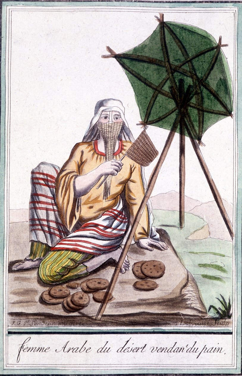 Pouštní arabská žena prodávající chléb – v “”Encyklopedie cest”” od Grasset St Sauveur, ed. 1796 od Jacques Grasset de Saint Sauveur