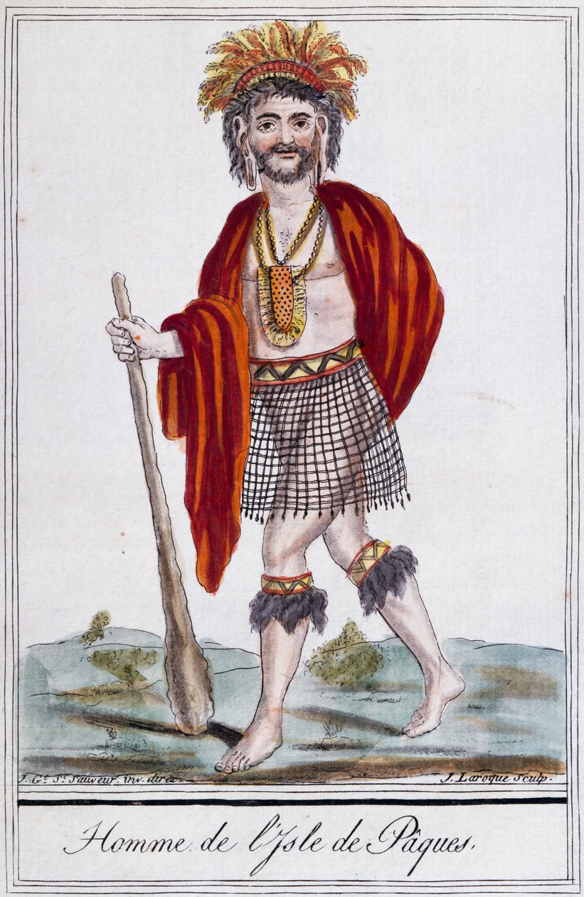 Pochází z Velikonočního ostrova, barevná rytina Laroque, Polynésie od Jacques Grasset de Saint Sauveur