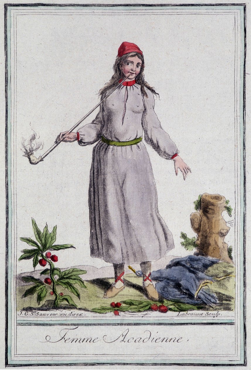 Acadian woman - in “”Encyclopedia of travels”” od Grasset St Sauveur, ed. 1796 od Jacques Grasset de Saint Sauveur