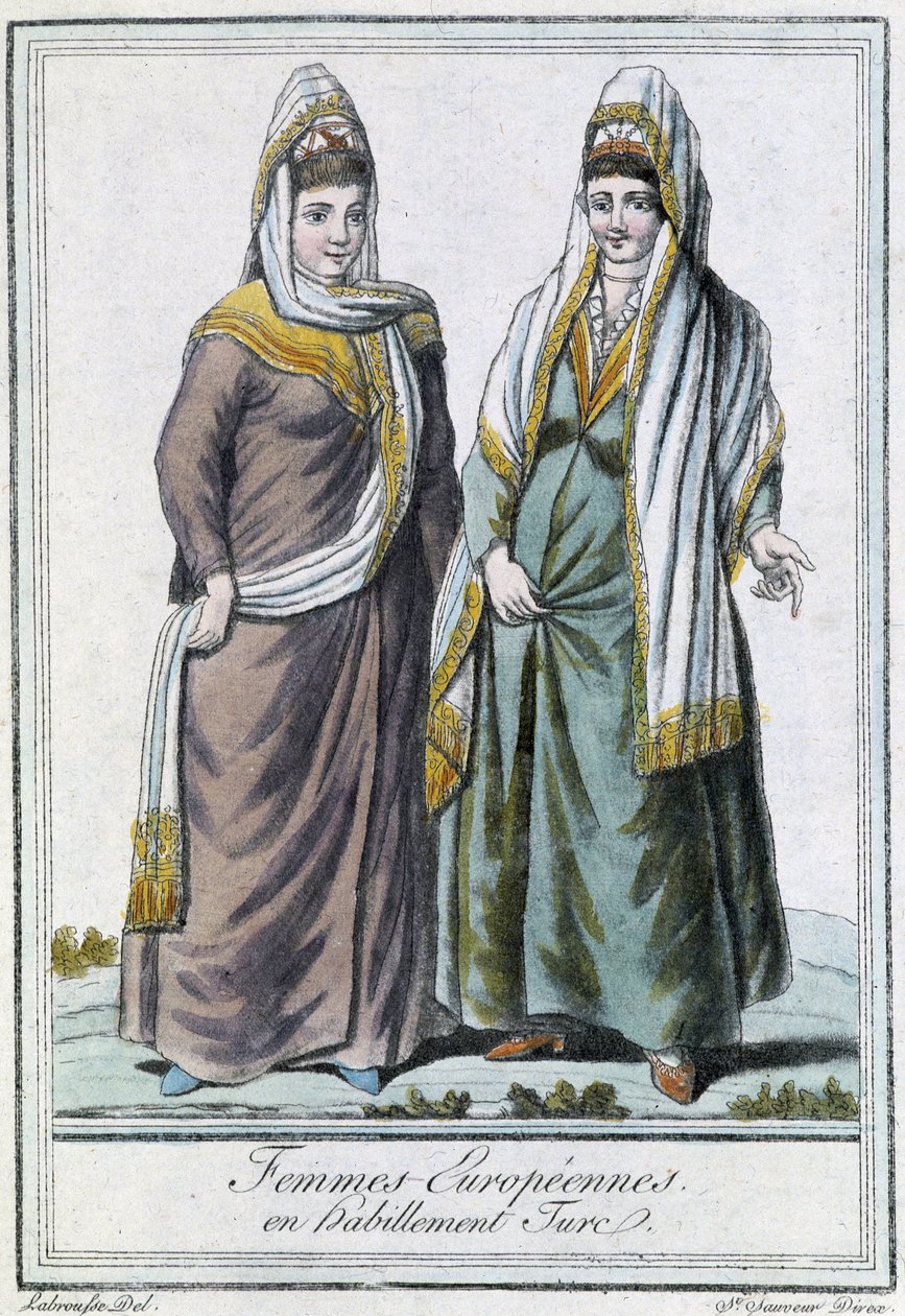 Evropské ženy v tureckém oděvu - v „“Encyclopédie des voyages”” od Grasset Saint Sauveur, ed. Paříž 1796 od Jacques Grasset de Saint Sauveur