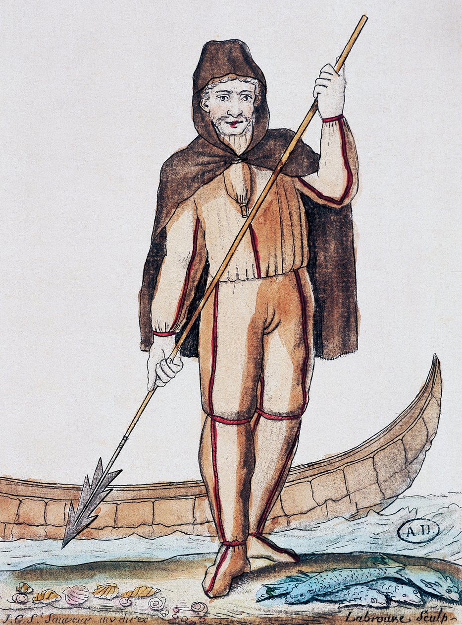 Rybářský kostým, barevná rytina z kresby od Labrousse (aktivní 1796), z Encyclopedie des Voyages, od Jacquese Grasseta de Saint-Sauveur (1757-1810) od Jacques Grasset de Saint Sauveur