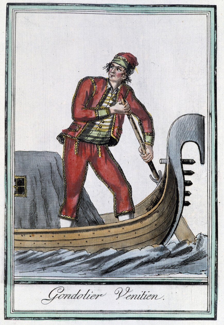Gondolier à Venise - v “”Encyclopédie des voyages”” od Grasset Saint Sauveur, ed. Paříž 1796 od Jacques Grasset de Saint Sauveur