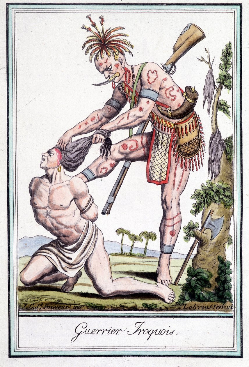 Irokézský válečník skalpuje svého nepřítele – v „Encyklopedii cest““ od Grasset St Sauveur, Paříž od Jacques Grasset de Saint Sauveur