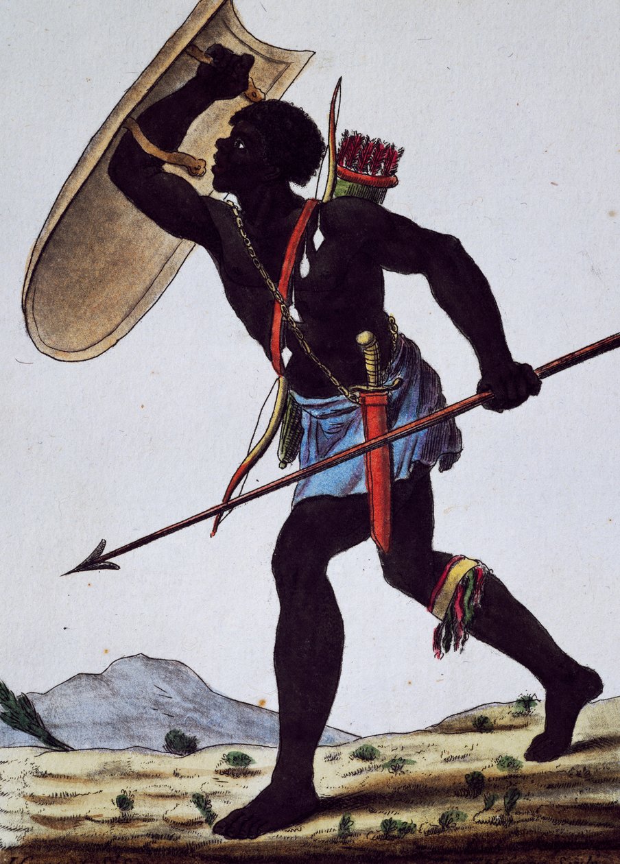 Bojovník Juida, Afrika, rytina z Encyklopedie plaveb od Jacques Grasset de Saint Sauveur