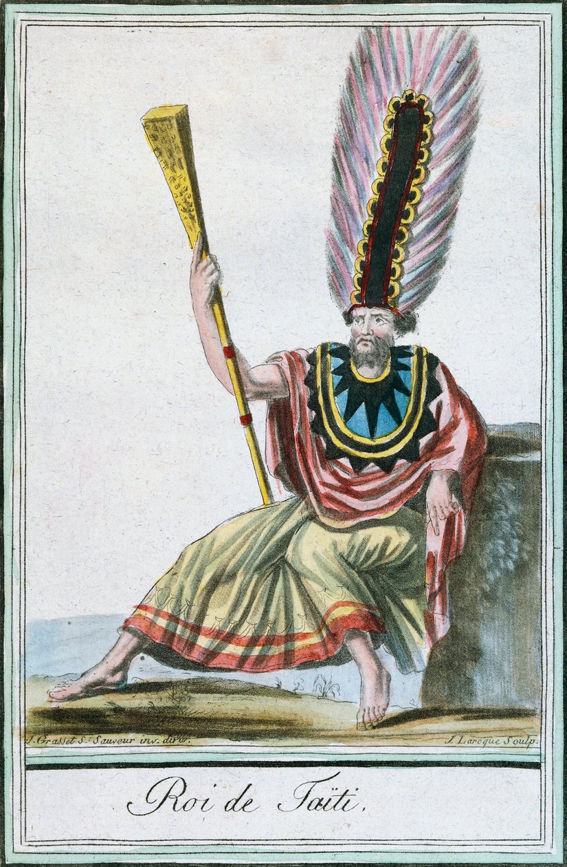 Král Tahiti, Společenské ostrovy, barevná rytina z kresby Labrousse (aktivní 1796) z Encyclopedie des Voyages od Jacquese Grasseta de Saint-Sauveur (1757-1810) od Jacques Grasset de Saint Sauveur