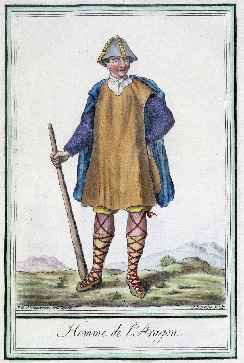 Muž z Aragonie (Španělsko) - v “”Encyklopedie cest”” od Grasset St Sauveur, ed. 1796 od Jacques Grasset de Saint Sauveur