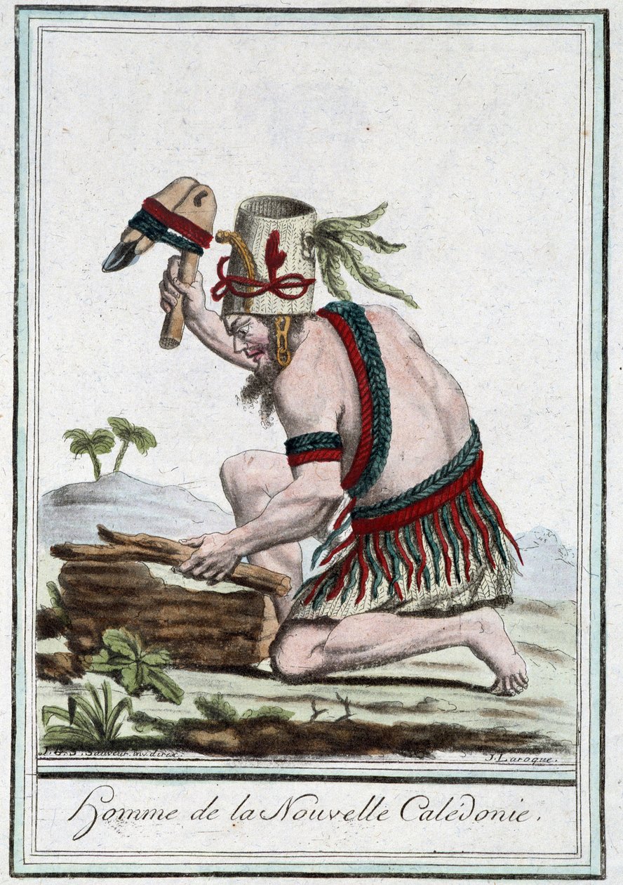 Man of New Caledonia - in “”Encyclopedia of Travels”” od Grasset St Sauveur, ed. 1796 od Jacques Grasset de Saint Sauveur