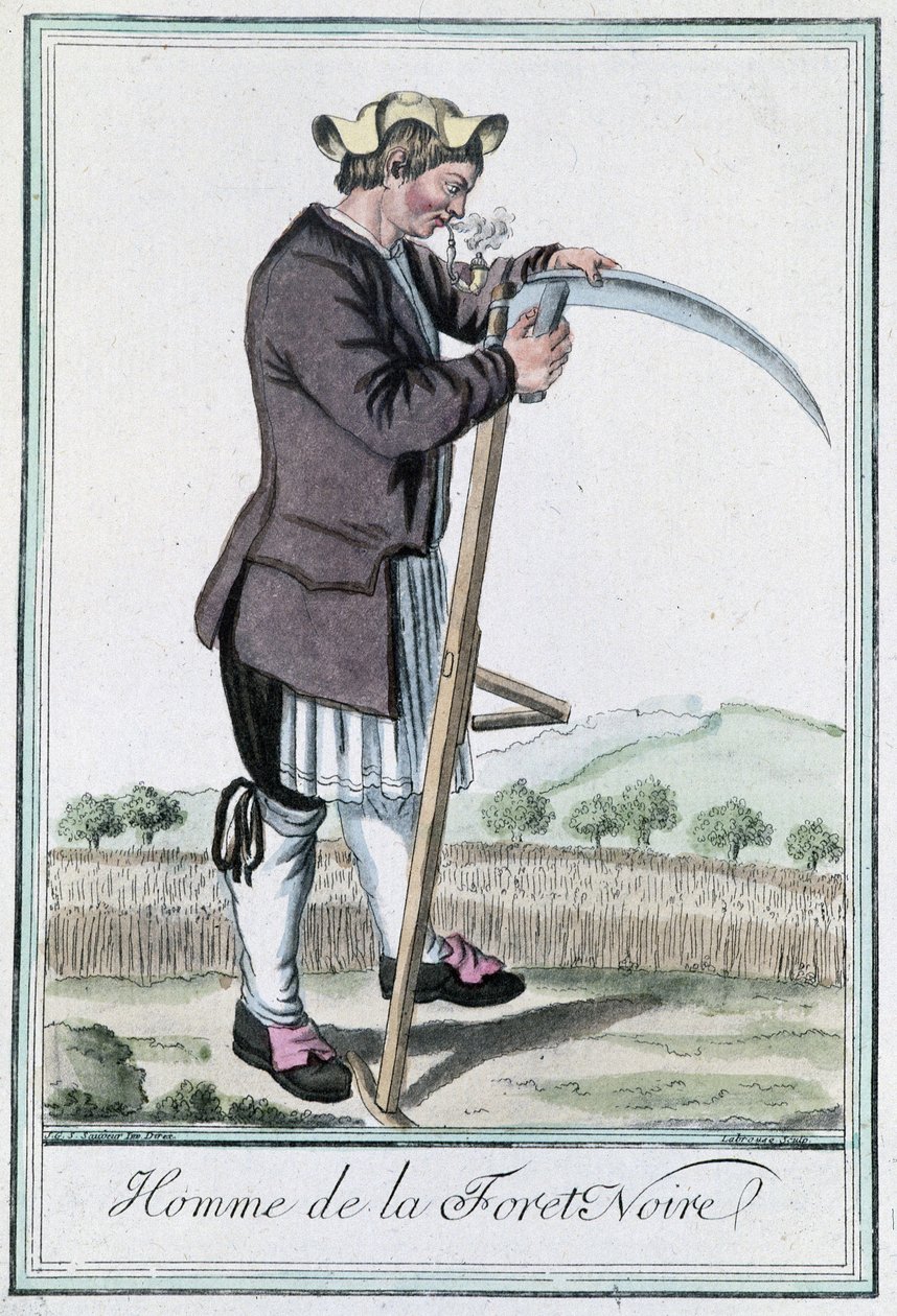 Man of the Black Forest, brousící svůj padělek pro sklizeň - v “”Encyklopedie cest””” od Grasset St Sauveur, ed. Deroy, Paříž od Jacques Grasset de Saint Sauveur