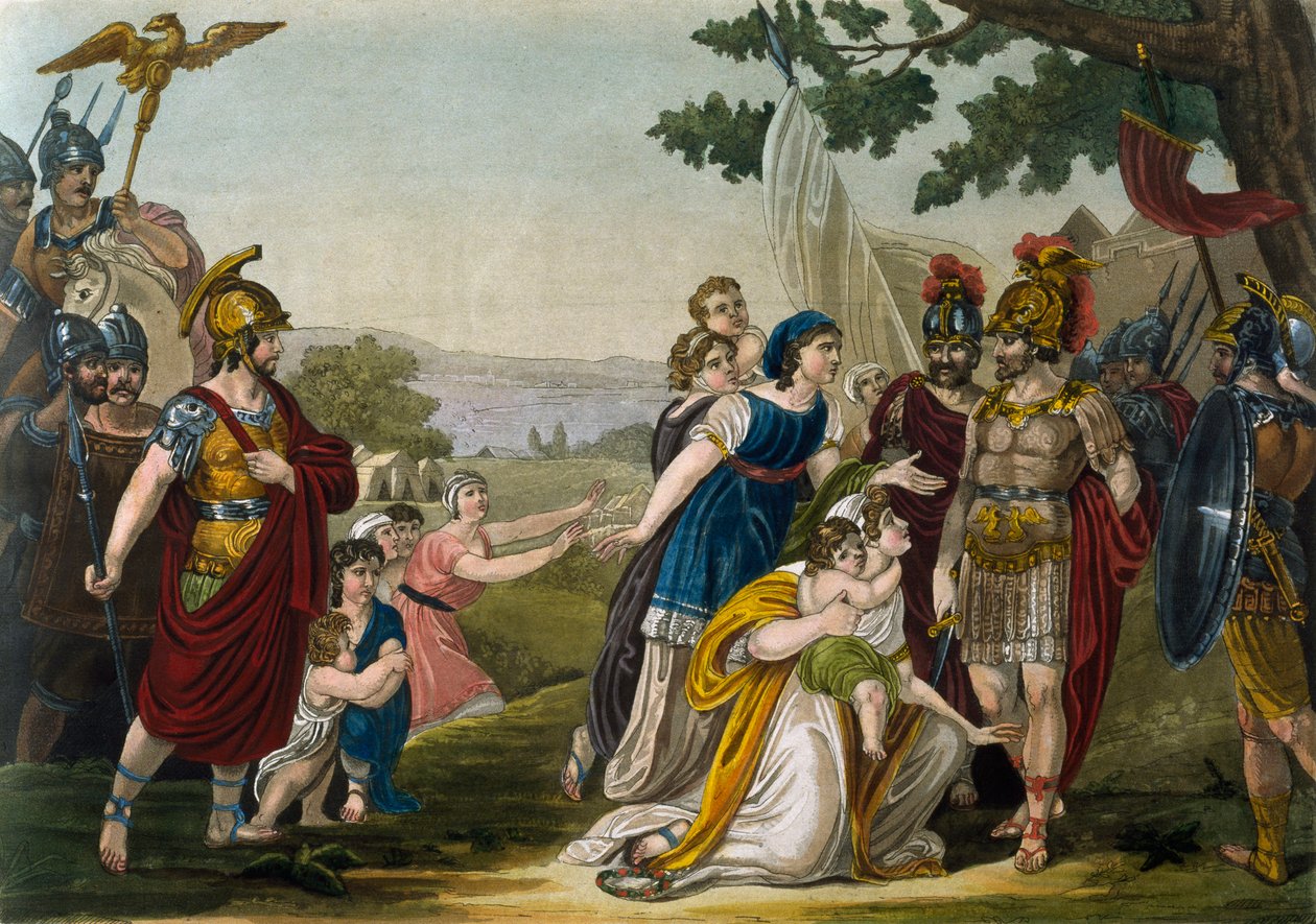 Znásilnění sabinek, Jacques Grasset de Saint-Sauveur (1757-1810), rytina ze starověkého Říma, aneb historický a obrazový popis všeho, co souvisí s římským lidem, jeho vojenstvím, zvyky, náboženským a veřejným životem od Jacques Grasset de Saint Sauveur