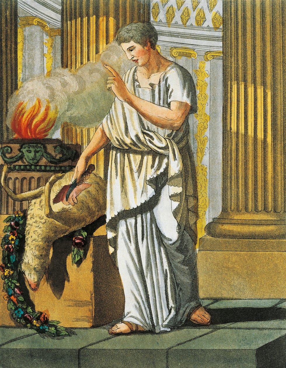Věštec, Jacques Grasset de Saint-Sauveur (1757-1810), rytina ze starověkého Říma nebo historický a obrazový popis všeho, co souvisí s římským lidem, jeho vojenstvím, zvyky, náboženským a veřejným životem od Jacques Grasset de Saint Sauveur