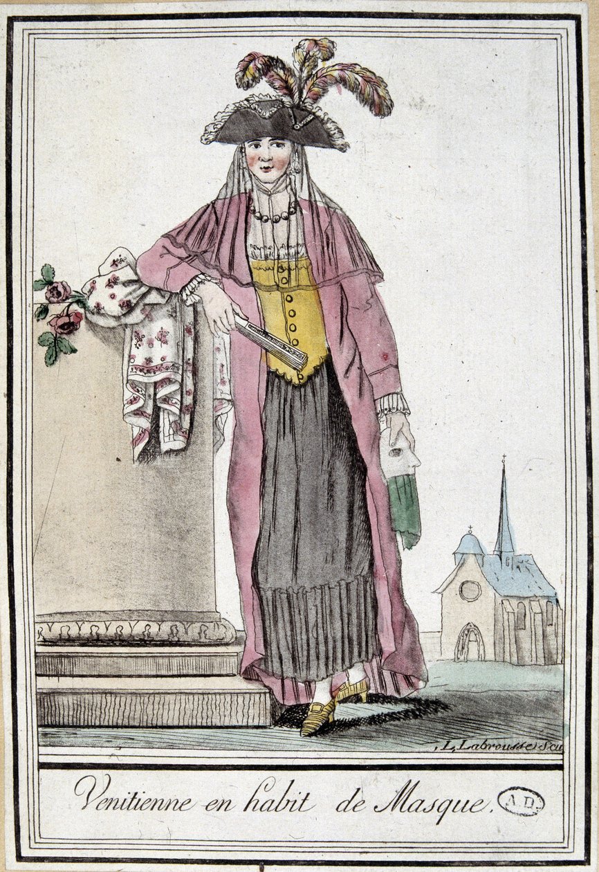 Benátčanka v masce – v „“Encyklopedie cest”” od Grasset Saint Sauveur, ed. Paříž 1796 od Jacques Grasset de Saint Sauveur