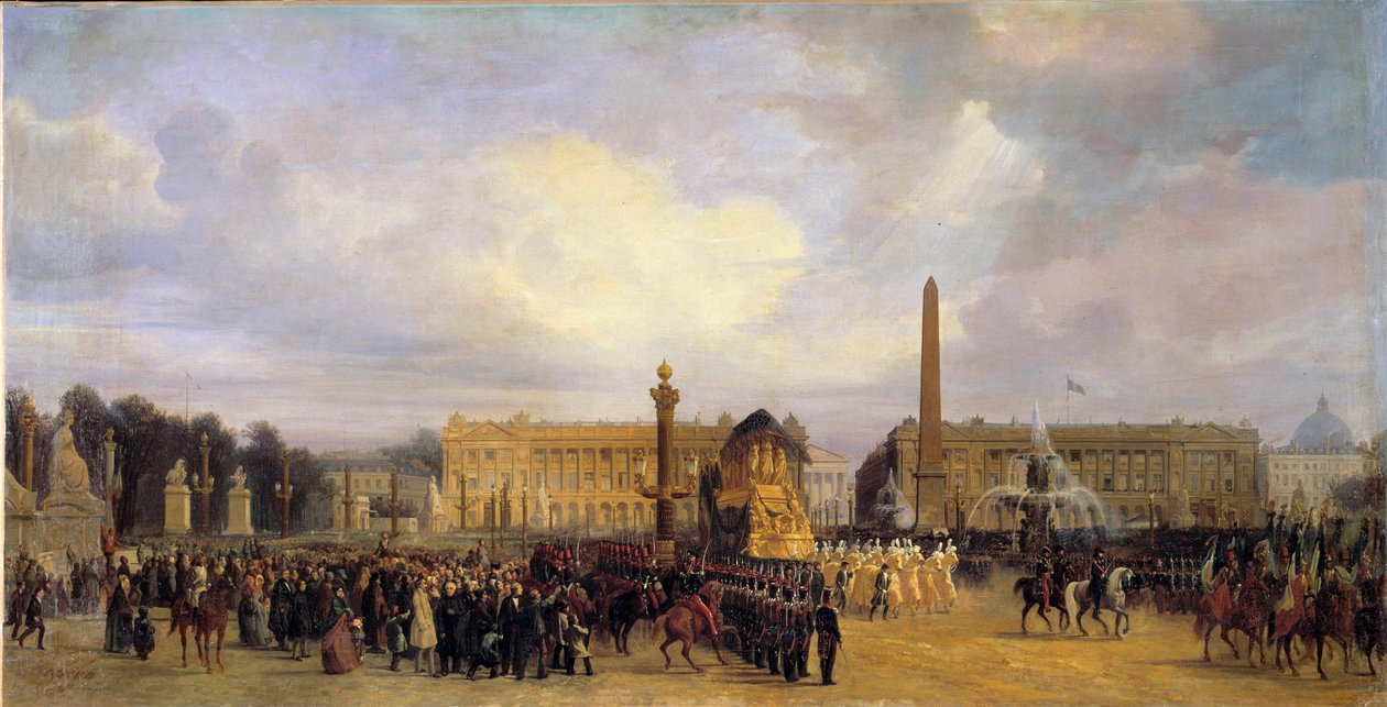 Návrat popela Napoleona I. (1769-1821) v Paříži 15. 12. 1840: průvod překračuje Place de la Concorde Obraz od Jacquese Guiauda (1811-1876) 1841 ne. 1,05x2,17m. od Jacques Guiaud