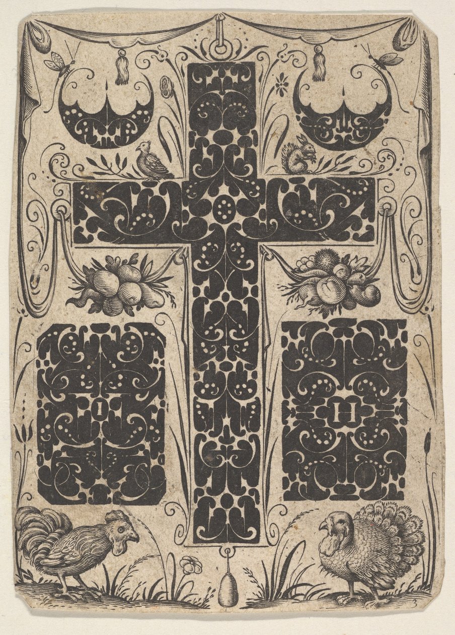Latinský kříž s ptáky a menšími motivy, ca. 1614-19. od Jacques Hurtu