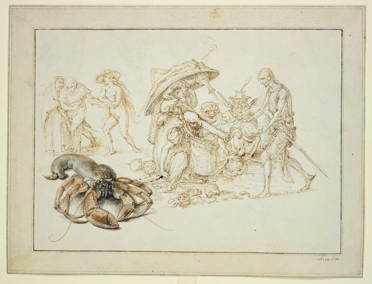 Humr a dvě čarodějnice, c.1602 (pero a akvarel na papíře) od Jacques II de Gheyn