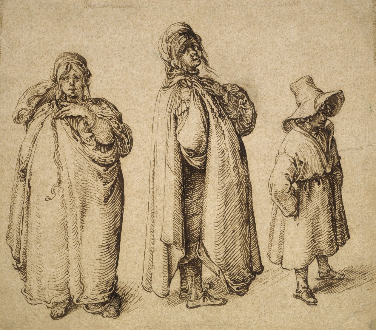 Dvě studie romské ženy a romského chlapce ve velkém klobouku, kolem roku 1605 od Jacques II de Gheyn