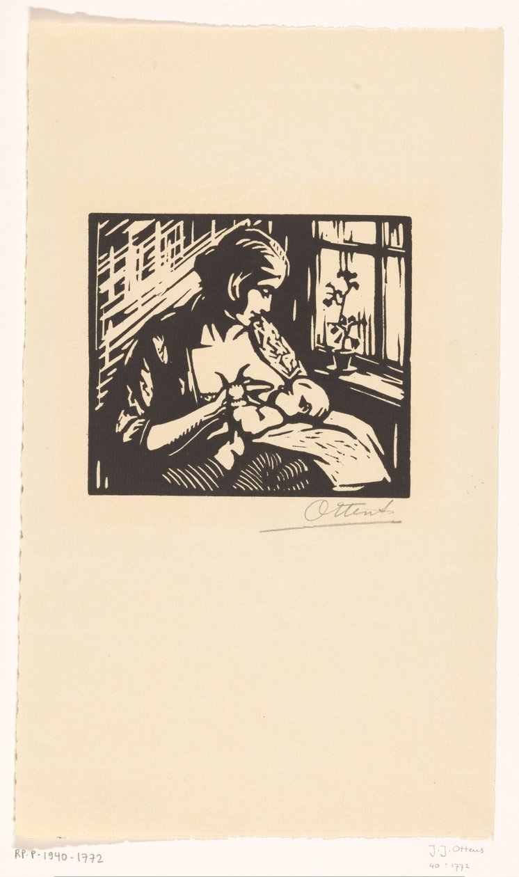 Žena kojí dítě od Jacques Jeichienus Ottens (signed by artist)
