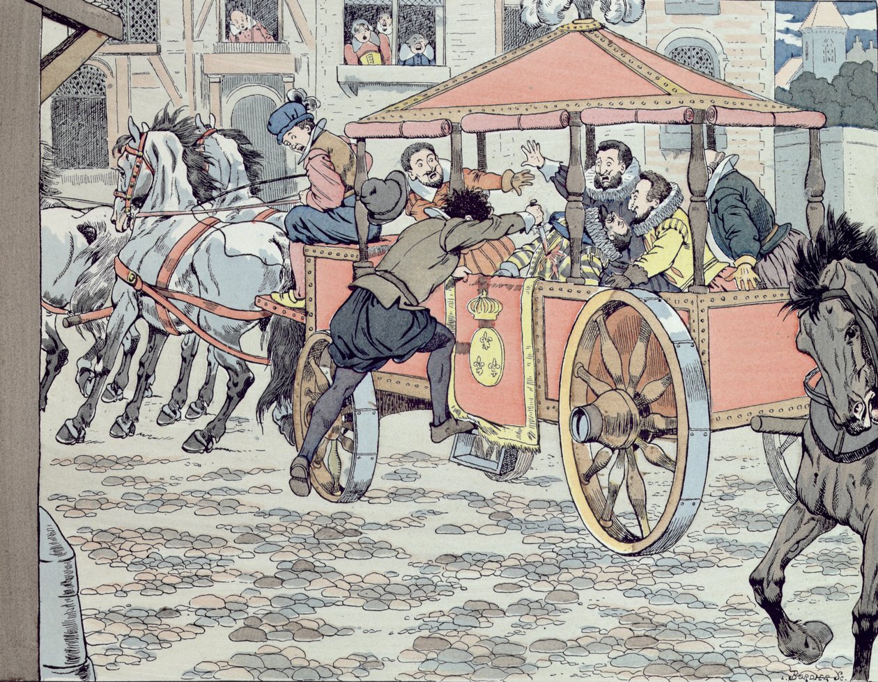 Zavraždění Henriho IV Francoisem Ravaillacem v rue de la Ferronerie dne 14. května 1610, kolem roku 1900 od Jacques Marie Gaston Onfray de Breville (Job)
