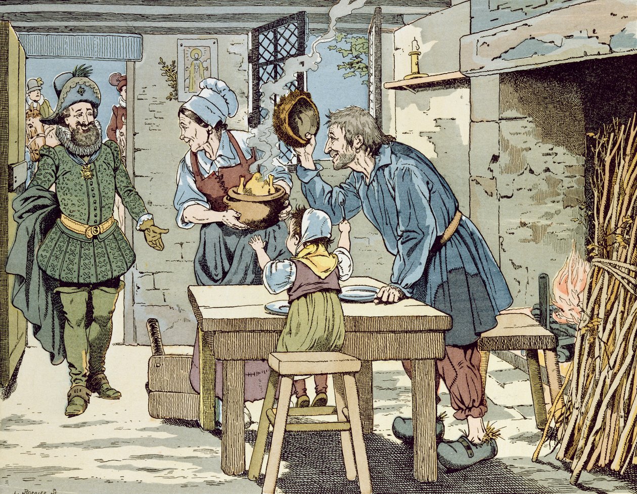 Henri IV, král chudých, který chce, aby všichni jeho poddaní měli k nedělní večeři kuře, kolem roku 1900 od Jacques Marie Gaston Onfray de Breville (Job)