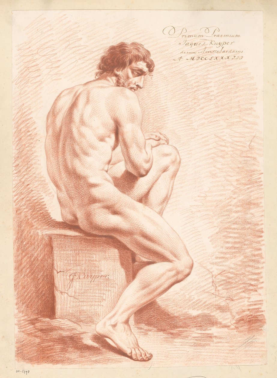 Sedící mužský akt, při pohledu zezadu (1. cena 1783) od Jacques Kuyper