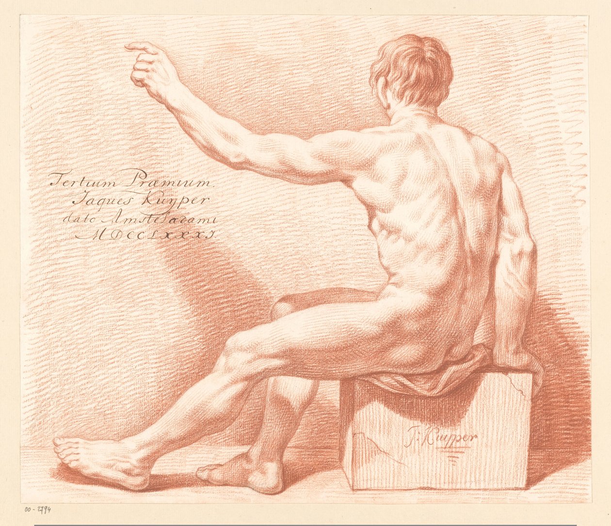 Sedící mužský akt, při pohledu zezadu (3. cena 1781) od Jacques Kuyper